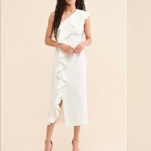 One shoulder ruffle dress white